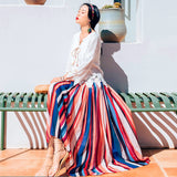 Coachella Music Festival Outfits High Waist Slimming Rainbow Striped Pleated Mid-Length Skirt
