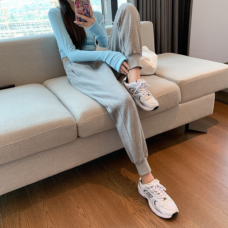 Grey Sweatpants Gray Sports Pants Female Spring and Autumn Loose