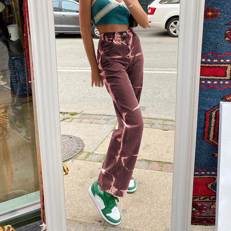 Julia Fox Low Rise Jeans Old Straight Fashion Color Contrast Slimming Casual Pants