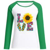 Valentine's Day T Shirt Autumn Love Sunflower Printed round Neck Long Sleeve