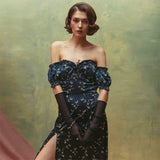 Kendall Jenner Wedding Guest Dress Wooden Ear Floral Short Sleeve Dress Waist Slimming Hepburn Style