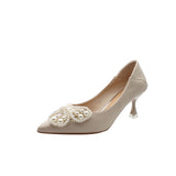 Low Heel Wedding Shoes Women's Stiletto Heel Bridesmaid Shoes French Style Wedding Shoes