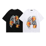 Skull T Shirt Flame Bone Skeleton Loose
