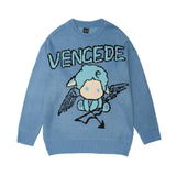 Men Sweater Cartoon Character Brocade Sweater Men's Street Trend Loose round Neck Sweater