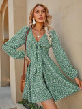 Kendall Jenner Wedding Guest Dress V-neck Printed Long Sleeve
