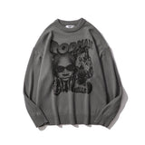 Men Sweater Character Printed Sweater Men's round Neck Sweater Autumn Loose Pullover