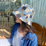 Vintage Check Bucket Hat Grid Sun-Proof Basin Hat