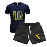 Vlone T Shirts & Shorts 2 Piece Set Men'S T-Shirt Set Casual Sweatpants Beach Shorts