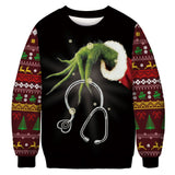 Men and Women Grinch Sweater Christmas Grinch Print Loose-Fitting Casual Pullover