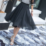 MIDI Mauve Skirt Mesh Skirt Female Fall High Waist Pleated Skirt
