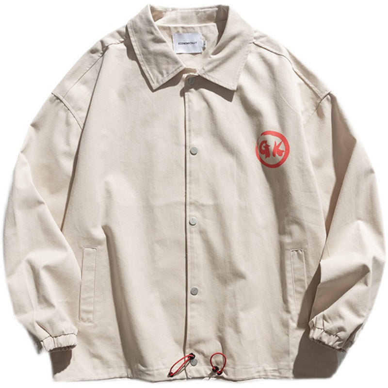 Man Fall Outfis Autumn Pattern Printing Casual Polo Collar Jacket Boys Baggy Coat