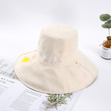 Women Bucket Hat Large Brim Embroidered Sun Protection Sunshade