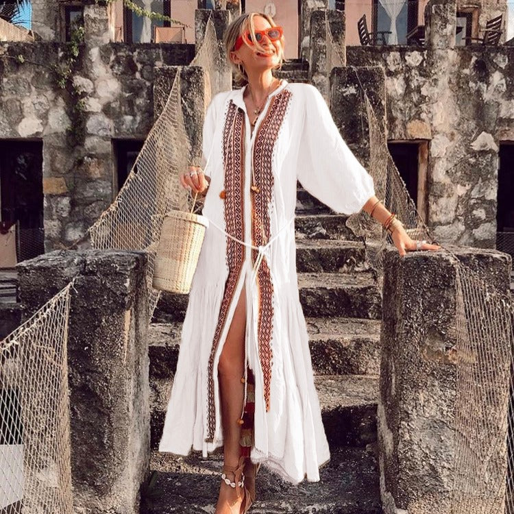 Beth Dutton Bohemian Dress Winter Autumn Midi Dresses Embroidered Tassel Dress