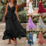 Burgundy Dress Formal Summer Women's Clothing V-neck Stitching Irregular Swing Dress