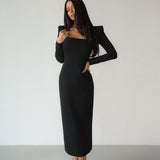 Gloria Vanderbilt Elegant Little Black Dress Dress Skirt Square Collar Slimming Sheath