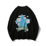 Men Sweater Cartoon Jacquard Sweater Men's Loose round Neck Pullover