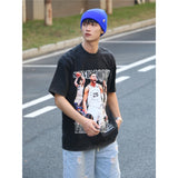 Basket Ball Star T Shirt Simmons Washed Distressed Printed Short Sleeve Cotton