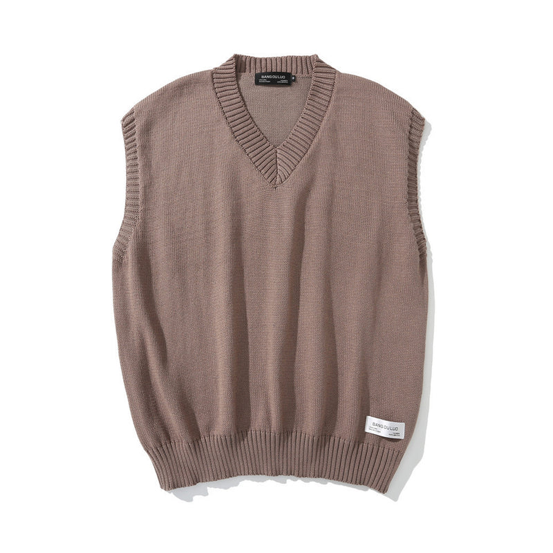 Men Sweater Knitted Vest Man V-neck Vest Loose Sleeveless Pullover