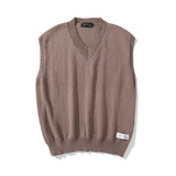 Men Sweater Knitted Vest Man V-neck Vest Loose Sleeveless Pullover