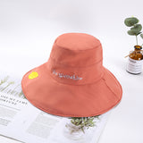 Women Bucket Hat Large Brim Embroidered Sun Protection Sunshade