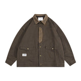 Man Fall Outfis Retro Street Corduroy Stitching Polo Collar Jacket Men's Loose Leisure Workwear Coat