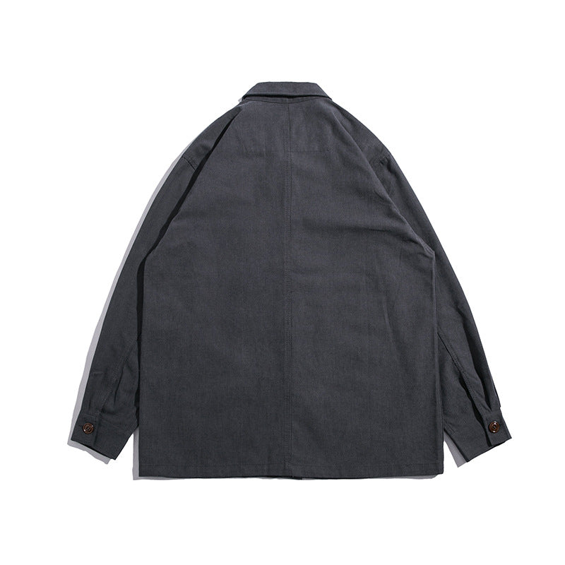 Man Fall Outfis Autumn Workwear Jacket Single-Breasted Cardigan Lapel Long Sleeve Loose Casual Jacket Men
