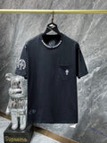 CHH Chrome Hearts T Shirts Letter Collar Letter Large Long Cross Short Sleeve T-shirt