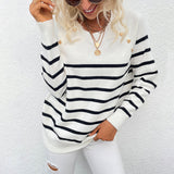 Women's Pullover Knit Sweater Women's Autumn and Winter Striped Sweater Pullover Sweater