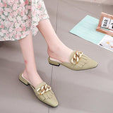 Finn Chain Pointed Toe Mule Closed Toe Half Slippers Women's Summer Outer Wear Pointed Toe