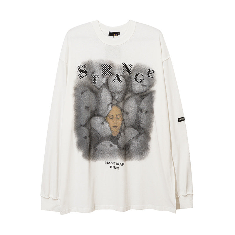 Man Fall Outfits Skull Print Long-Sleeved T-shirt Men's American Retro Top