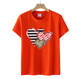 Valentine's Day T Shirt Colorful Plaid Printed Pullover Short Sleeve Women's T-shirt