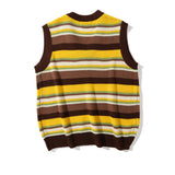 Men Sweater Mixed Color Stripe V-neck Sweater Vest Men's Street Waistcoat