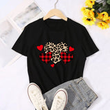 Valentine's Day T Shirts Couples Leopard Print Heart Printing Women's Pullover Short Sleeve T-shirt