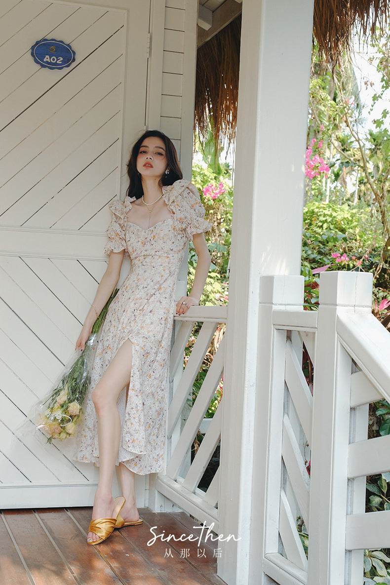 Regency Dress Floral Dress Irregular Slit Sexy