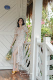 Regency Dress Floral Dress Irregular Slit Sexy