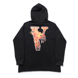 Vlone Hoodie Flame Skull Large V Print Loose Hip Hop Men'S And Women'S Hoodie