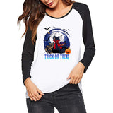 Halloween Costumes Pattern Printed Raglan Color Contrast Long Sleeve T-shirt Women
