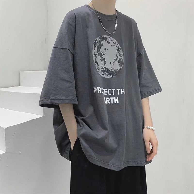 Men T-Shirts Loose Half Sleeve Print
