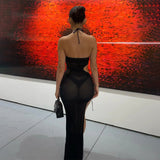 Kendall Jenner Wedding Guest Dress Halter Cut-out Sexy Sheer Mesh Backless Slit