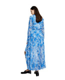 Kendall Jenner Wedding Guest Dress V-neck Blue Hydrangea Printed Fashion Casual Slit Mid-Length Temperament