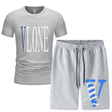 Vlone T Shirts & Shorts 2 Piece Set Men 'S Summer Printed Sports Short-Sleeved T-Shirt Set