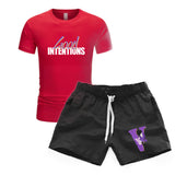 Vlone T Shirts & Shorts 2 Piece Set Men'S Short Sleeve Sports Beach