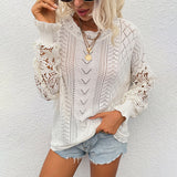 Women Pullover Knit Sweater Autumn and Winter Lace Splicing Knitwear Hollow out Sweater Women