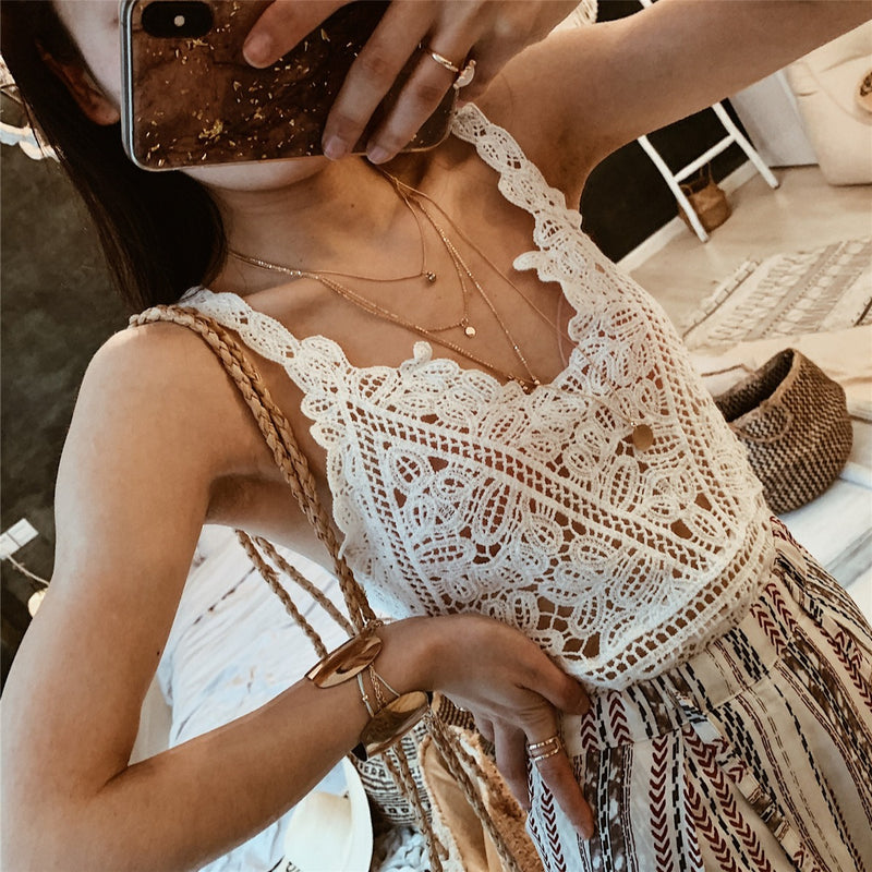 Coachella Music Festival Outfits Summer Versatile Fairy Hollow Two-Color Beach Crocheted Camisole Lace Vest