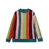 Men Sweater Vertical Striped Sweater Men's round Neck Sweater Trendy Pullover