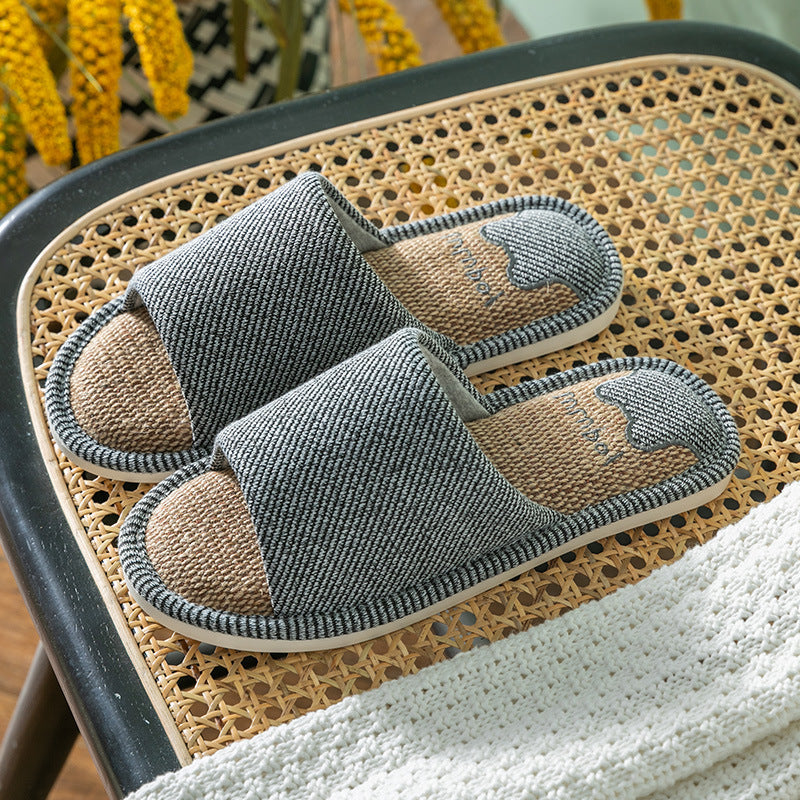 Cotton Slides Home Linen Slippers Thick Bottom Indoor Non-Slip Home Cotton Linen Slippers Men