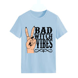 Halloween Costumes Bad Witch Vibe Shirt Pullover Simple Printed Crew Neck Top T-shirt Loose Short Sleeve