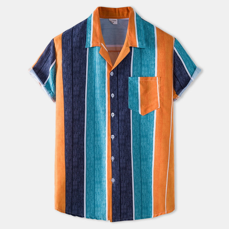 Camp Collar Shirt Striped Shirt Short Sleeve