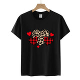 Valentine's Day T Shirts Couples Leopard Print Heart Printing Women's Pullover Short Sleeve T-shirt