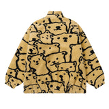 Cardigan Baseball Jacket Bear Print Berber Fleece Coat